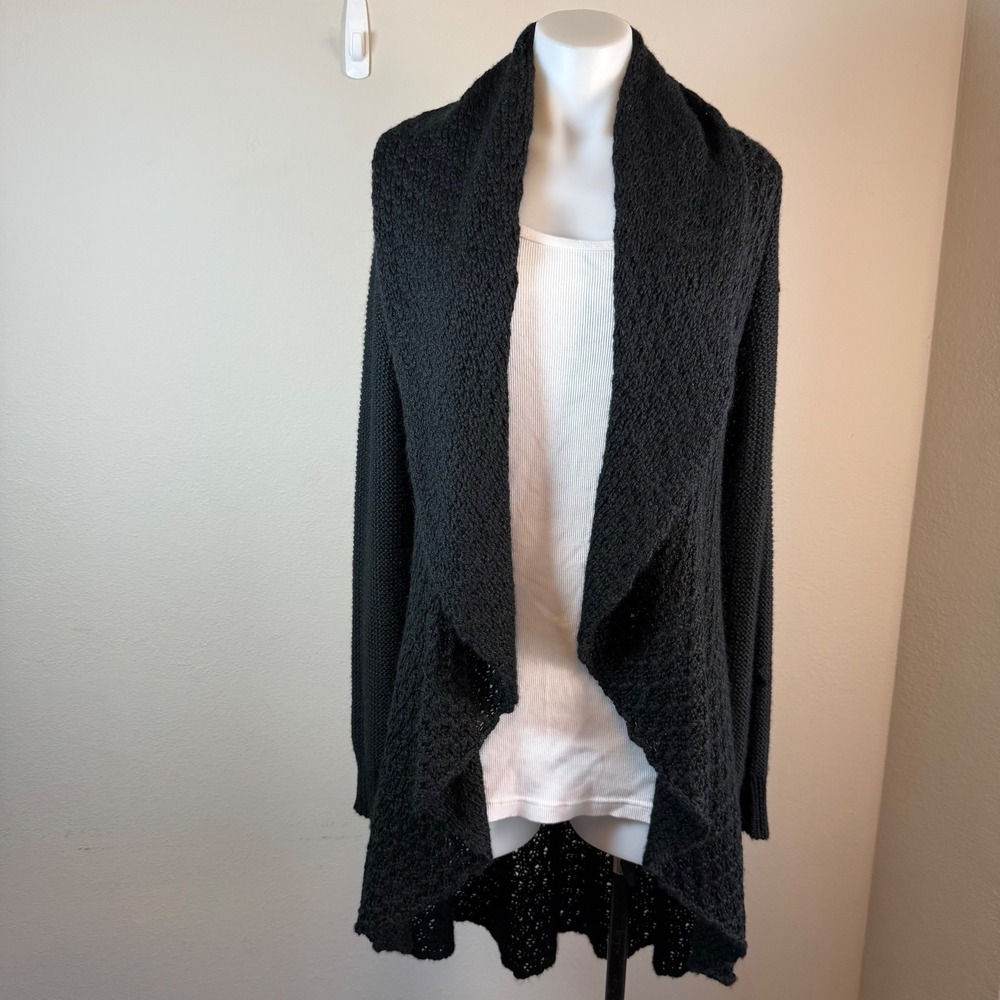 Black 100% Alpaca Open Front Cardigan Sweater L Made Peru Artisan Boho Witchy